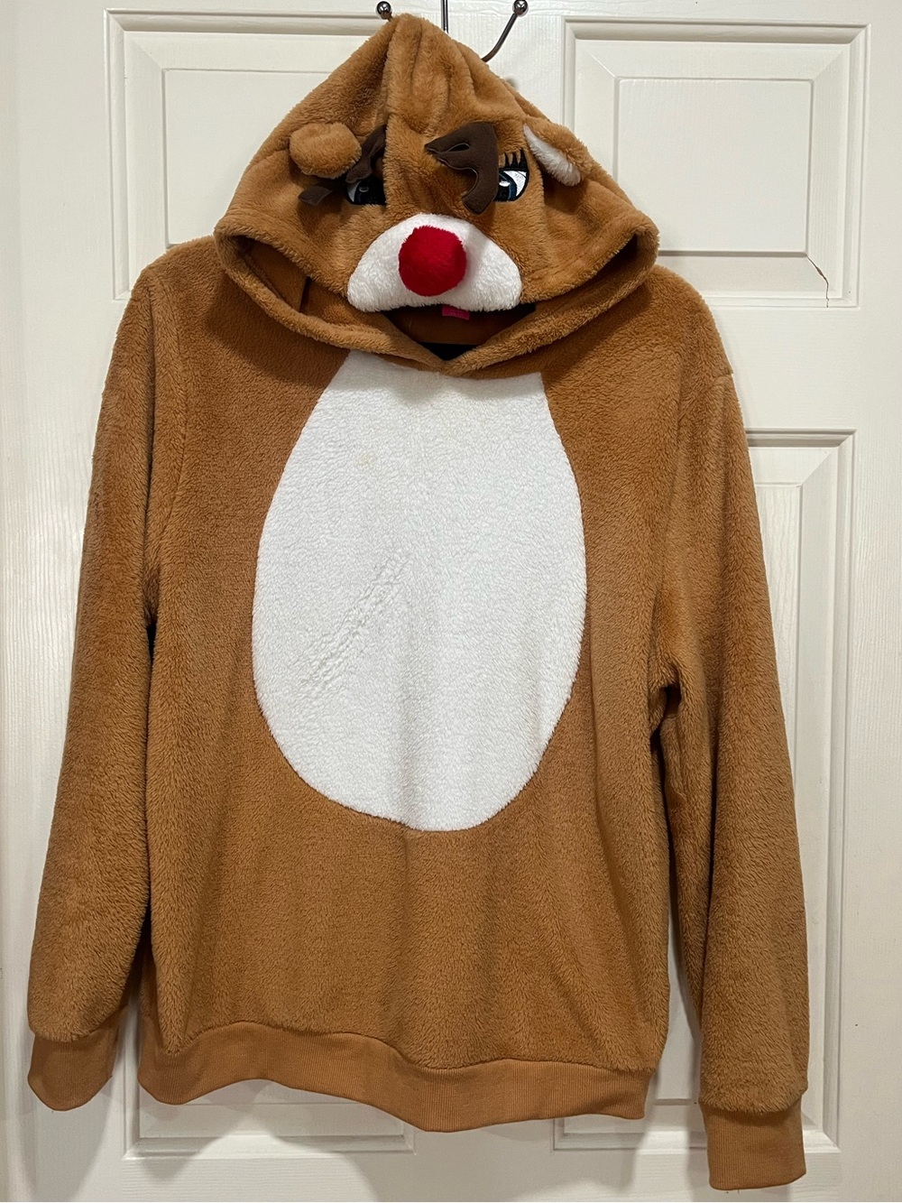 Brown Reindeer Hoodie Costume with White Belly